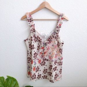 Lucky Brand Flowy Floral Tank With Ruffles, Sz L